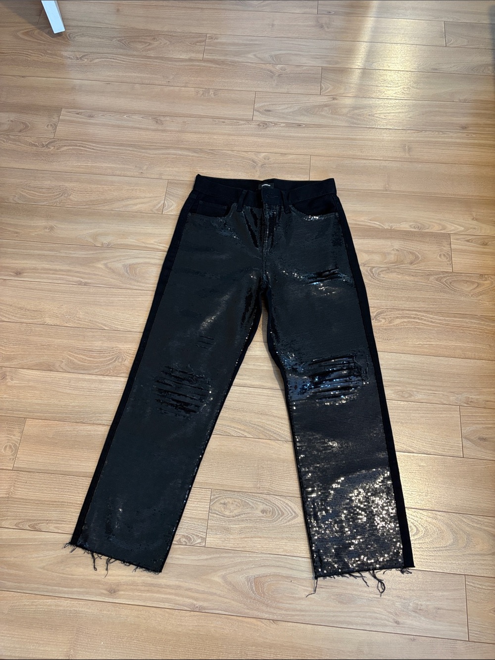 Express Black Sequin Distressed Jeans